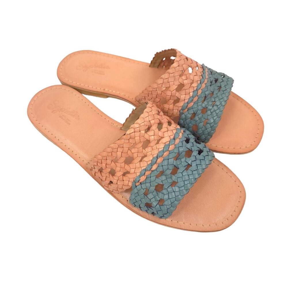 ANTHROPOLOGIE SEYCHELLES Everlasting Sandal Leather Braided Color Block Tan NEW - Picture 2 of 7